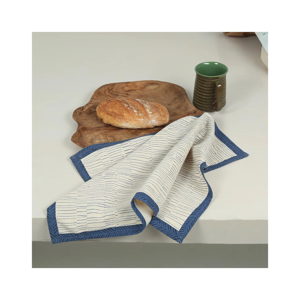 Hand Block Printed Cotton Towel - Tea Break - Croissant - on counter