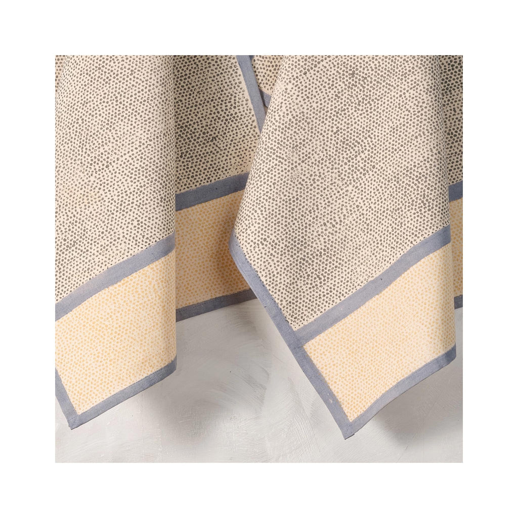 Hand Block Printed Cotton Towel - Raindrop Reverie - Lemon Truffle