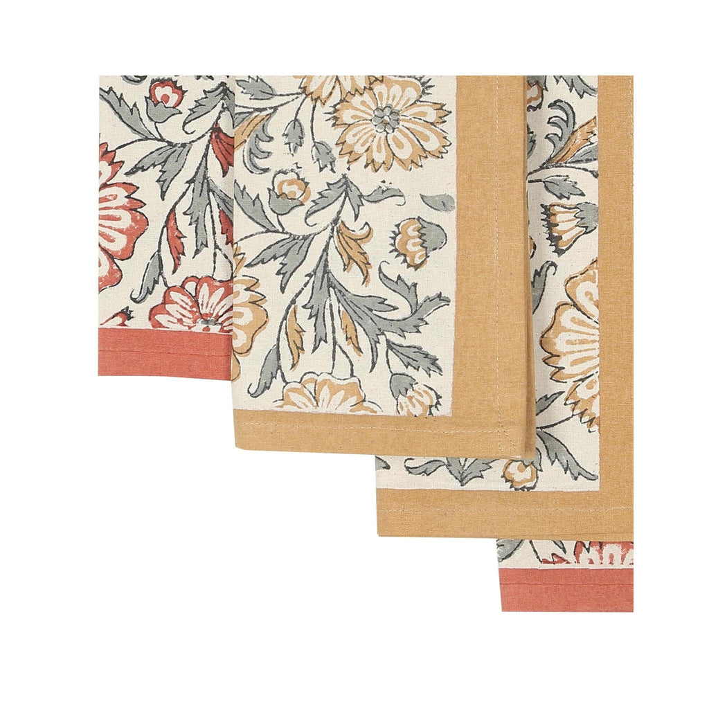 Bloom Sienna Hand Block Printed Cotton Napkins Set of 4 - detail
