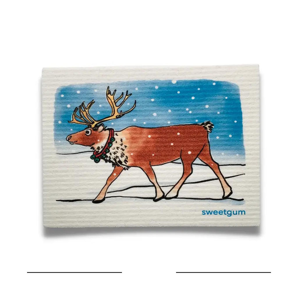 Reindeer in Snow Swedish Dishcloth