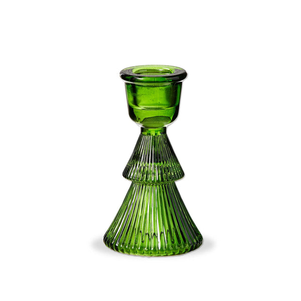 Glass Ribbed Tree Shaped Taper Holders - Small