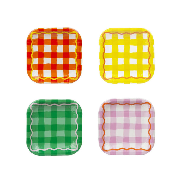 Multicolored Square Summer Paper Plates Set of 12