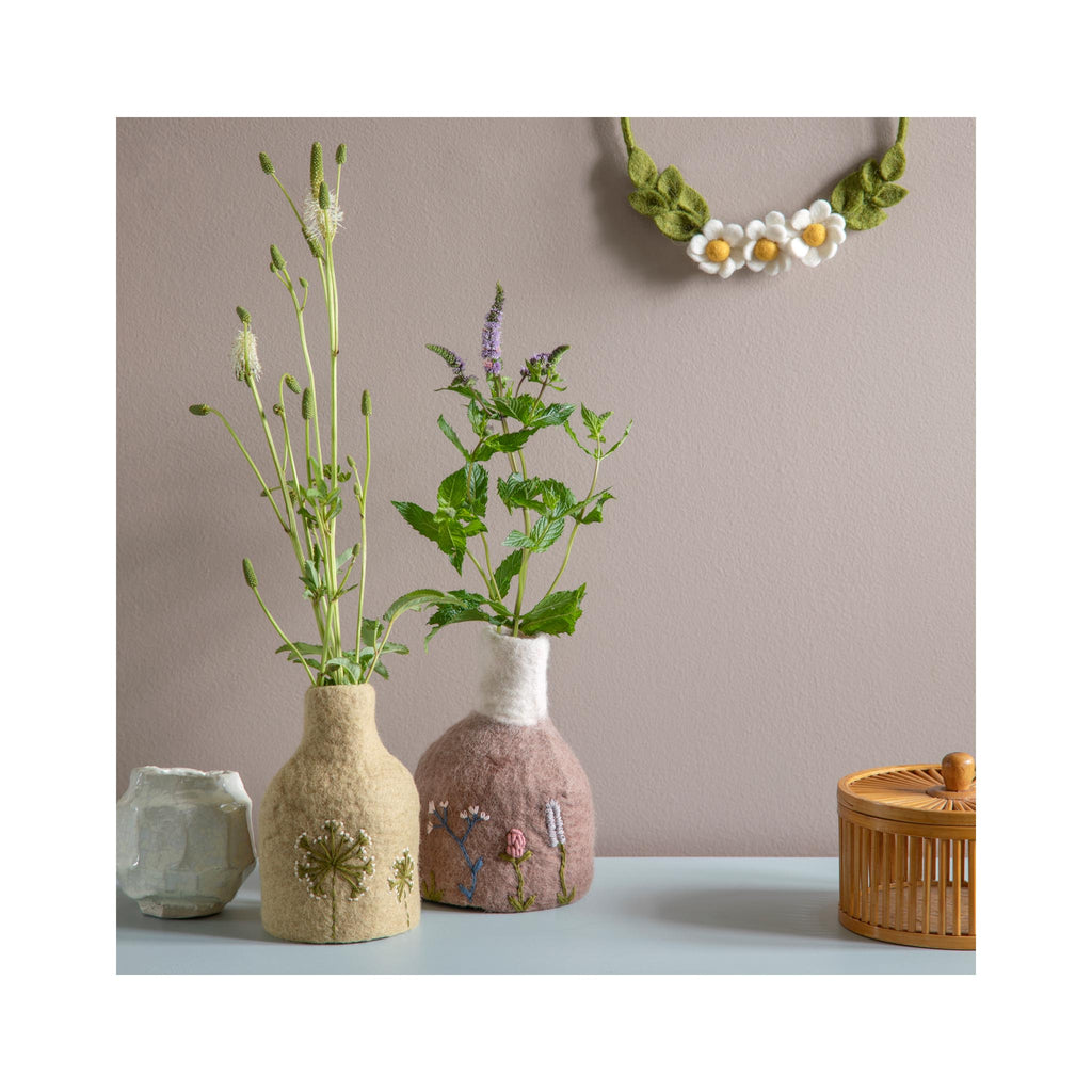 Felt Embroidered Vases - Light Brown in Use