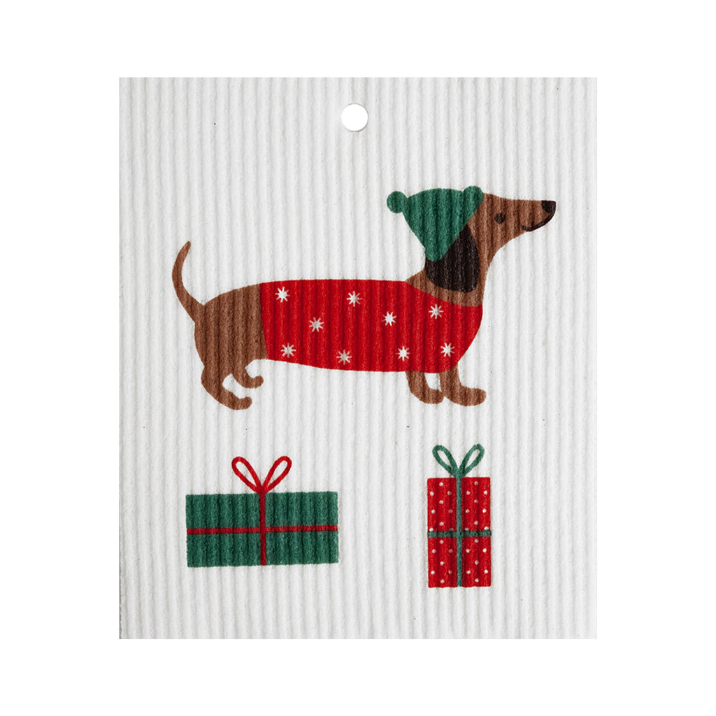 Swedish Dishcloths - Winter - Dachshund with Presents