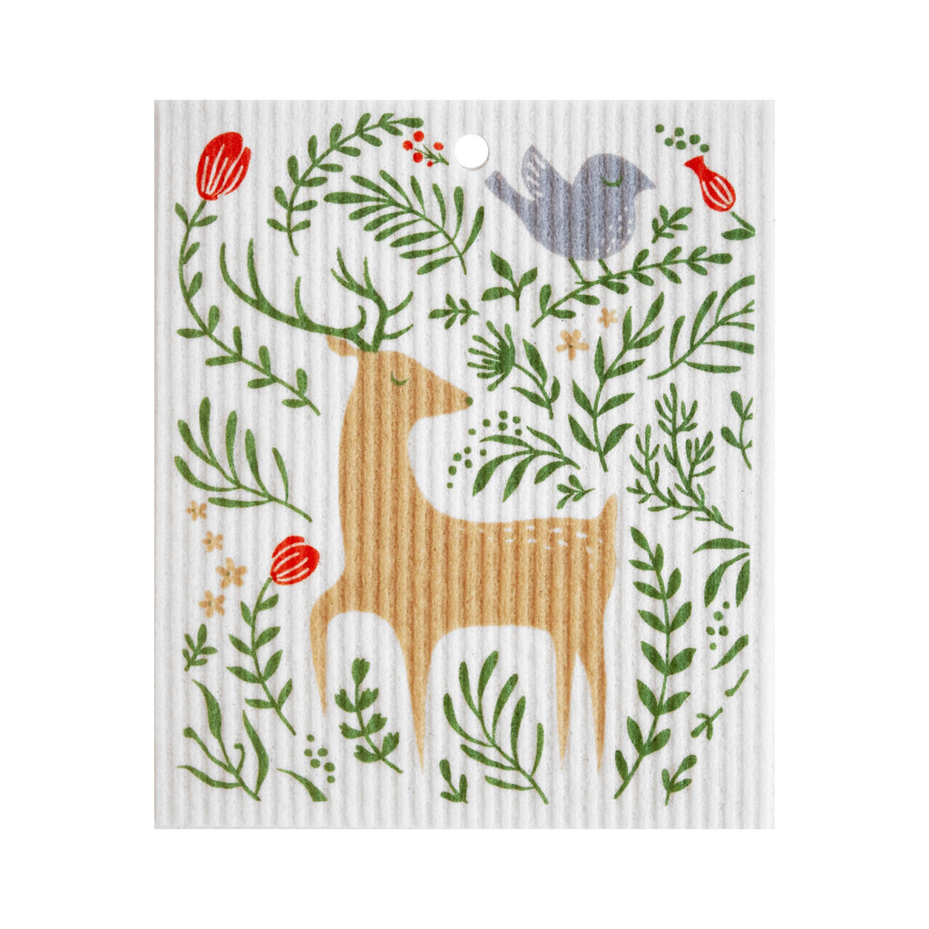Swedish Dishcloths - Talla Imports - Floral Deer & Bird