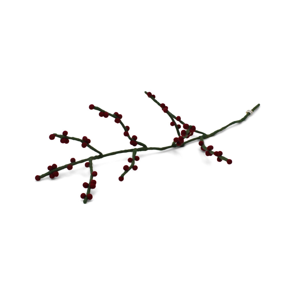 Felt Green Branch with Dark Red Berries