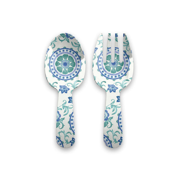 Rio Turquoise Floral Melamine Salad Server Set