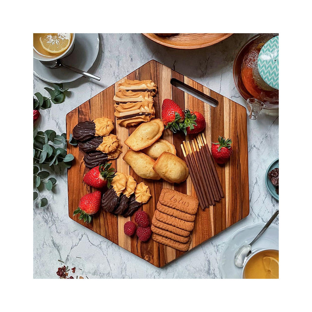 Teakhaus Hexagonal Cutting/Serving Board - in use
