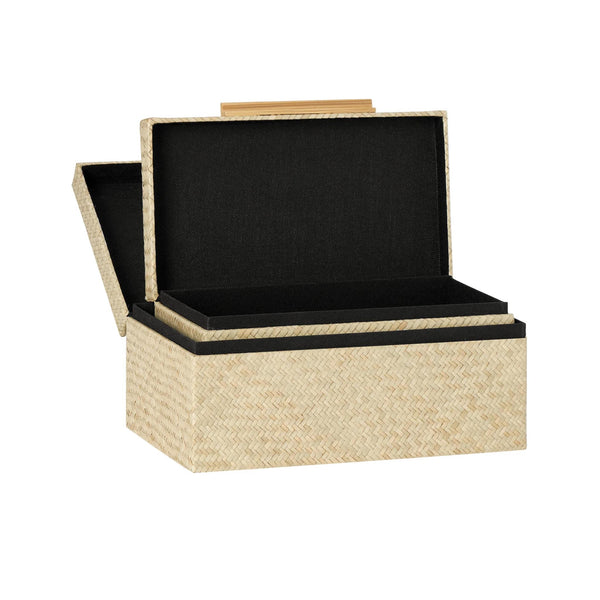 Pandan Chevron Design 2PC Storage Box Set - Bamboo Handle - open