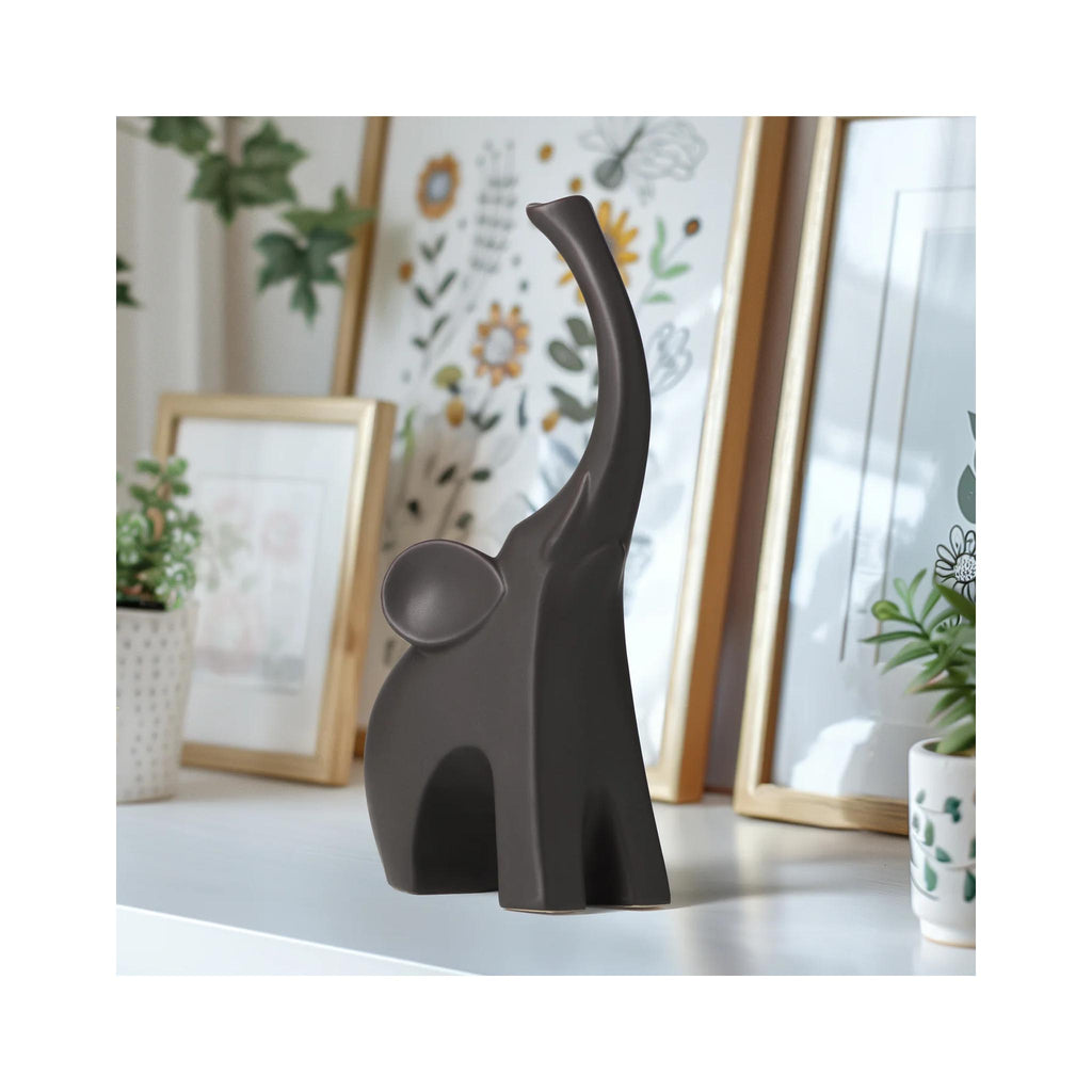 Whimsical Elephant Ceramic Sculpture - Matte Brown