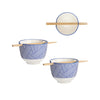 Kiri Porcelain 5" Bowl  with Chopstick Set- Blue Zen Weave