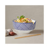 Kiri Porcelain 7" Bowl  with Chopstick Set- Blue Zen Weave - in use