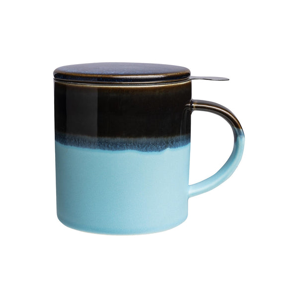 Hand-dipped Stoneware Cup with Lid & Strainer - Cool