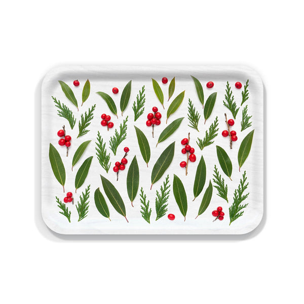Finnish Birch Tray - Large - Winter Berry & Leaves