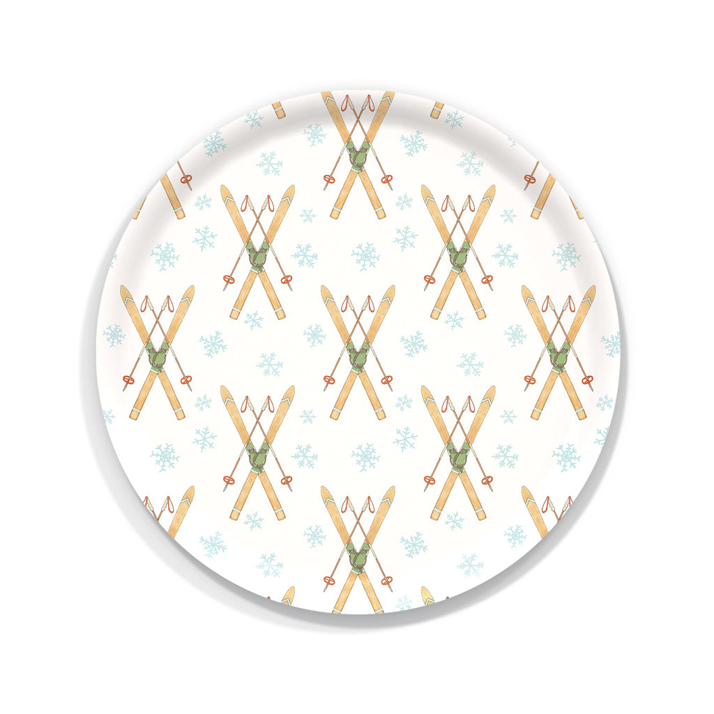 Finnish Birch Tray - Round - Vintage Skiis