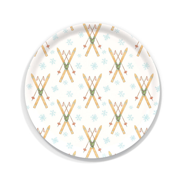 Finnish Birch Tray - Round - Vintage Skiis