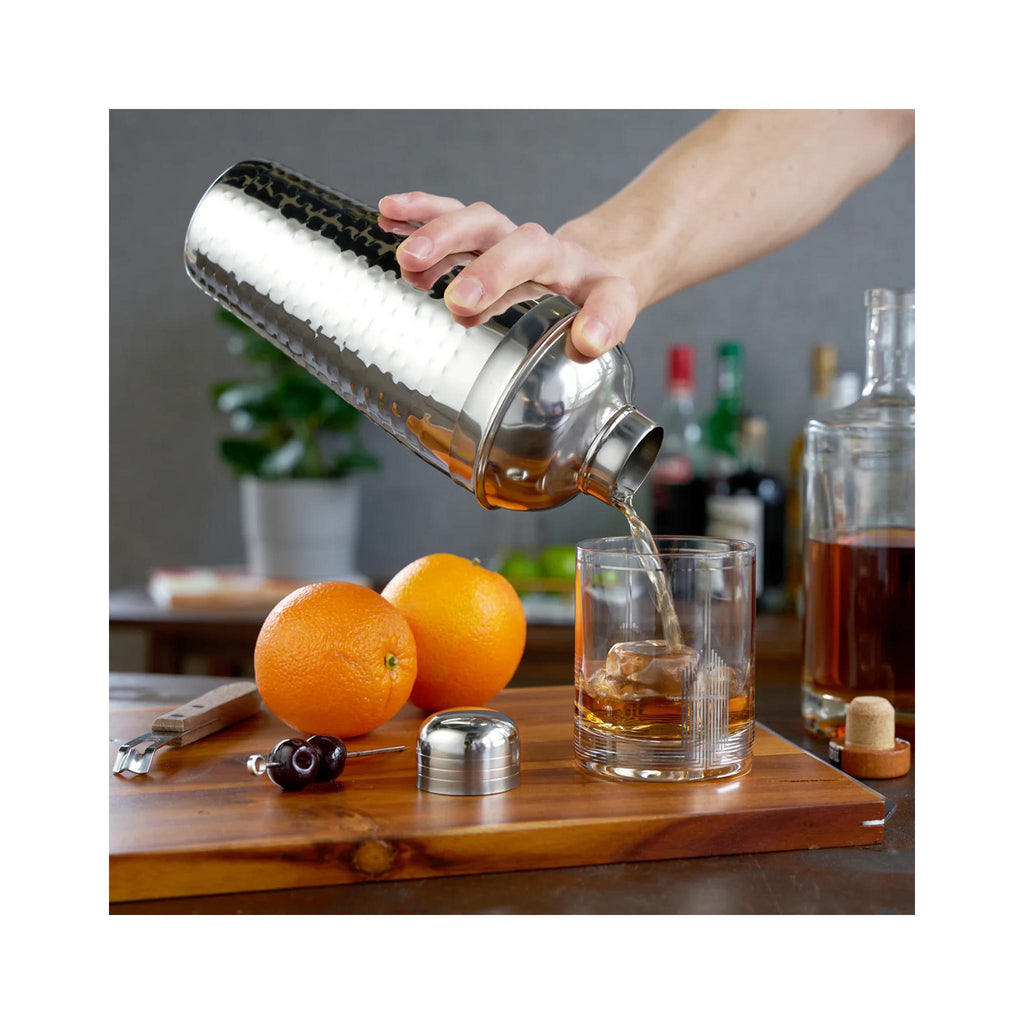 Irving Hammered Cocktail Shaker - 24 oz. -in use