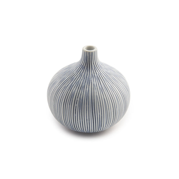 Porcelain Congo Tiny Bulb Vases - Large - White/Blue Lines