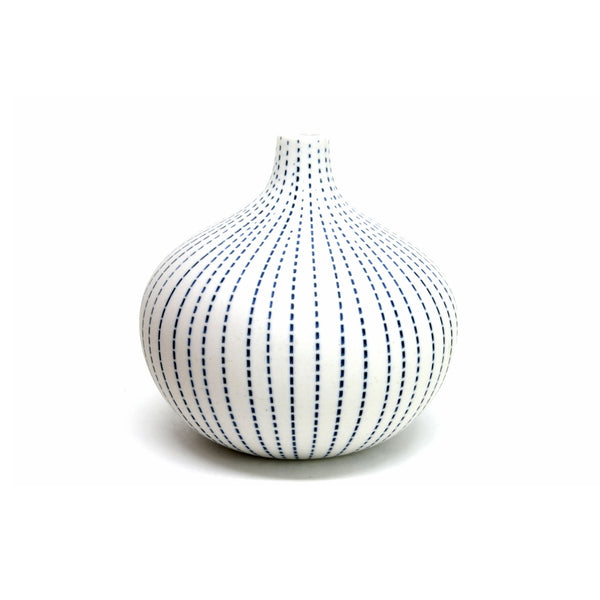 Porcelain Congo Tiny Bulb Vase - White with Blue Dashes