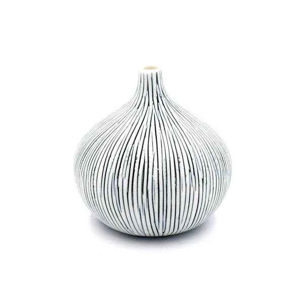 Porcelain Congo Tiny Bulb Vase - Small - White with Blue Lines