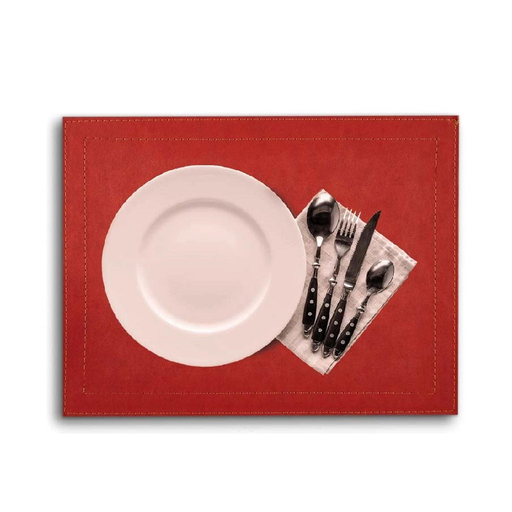 Classic Luxe Faux Leather Placemats - Ruby Red