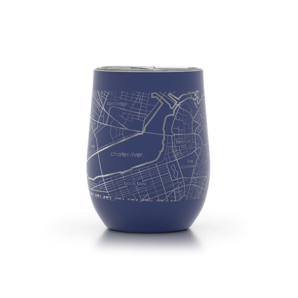 Boston MA Map 12 oz Insulated Wine Tumbler