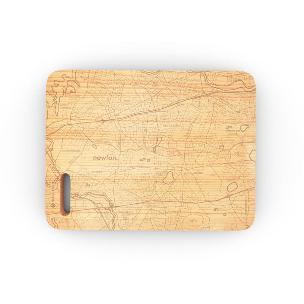 Newton, MA Map Maple Bar Prep & Cutting Board