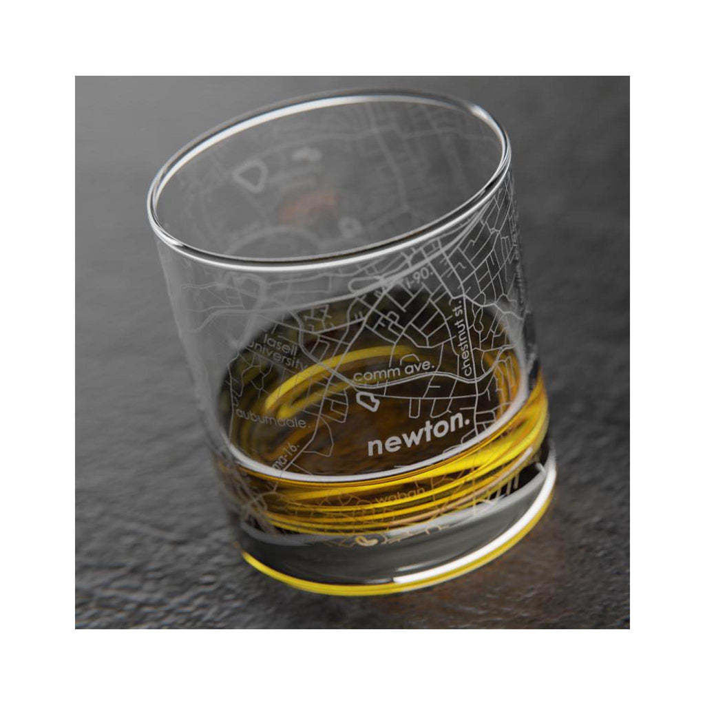 Newton, MA Map Whiskey Rocks Glass