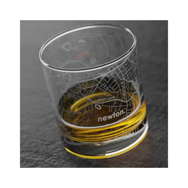 Newton, MA Map Whiskey Rocks Glass