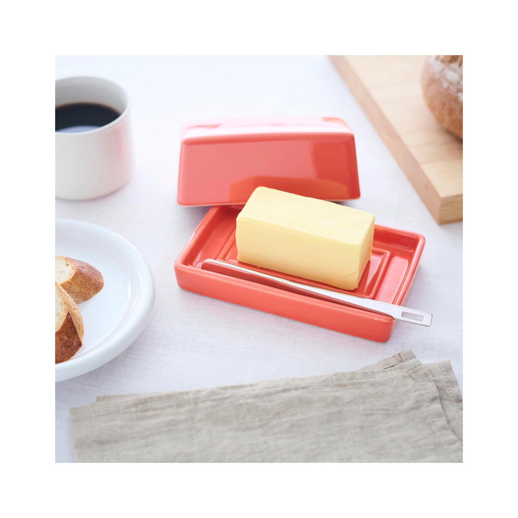 Bee House Butter Dish with Butter Knife - Carrot - in use