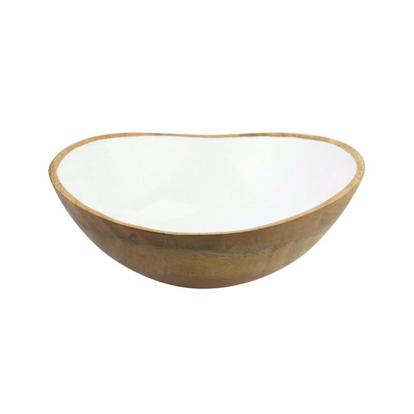 Mango Wood & White Enamel Bowl - Large
