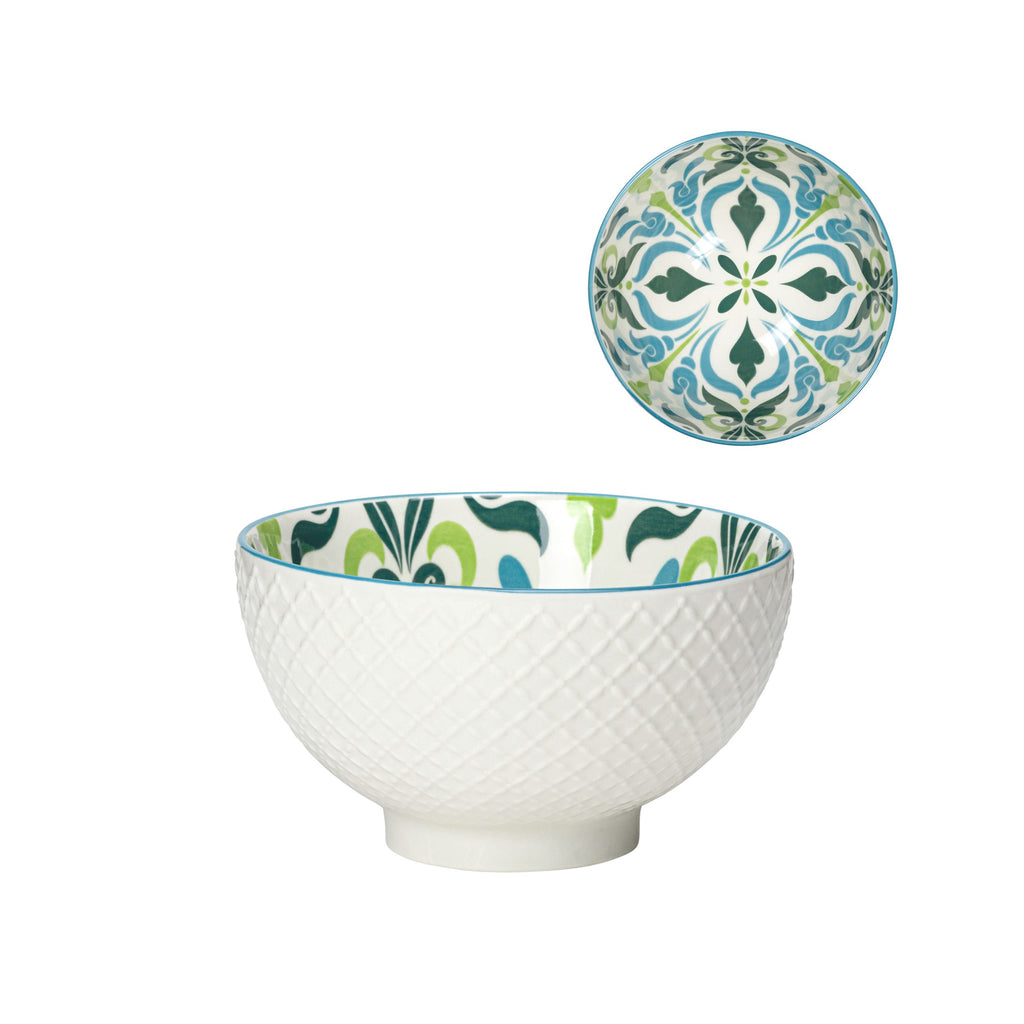 Kiri Porcelain Bowl - Teal Filigree- Medium