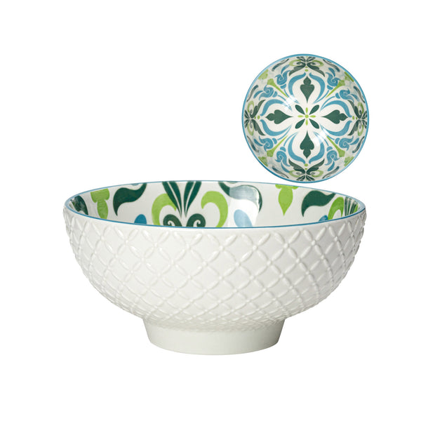 Kiri Porcelain Bowl - Teal Filigree - Large