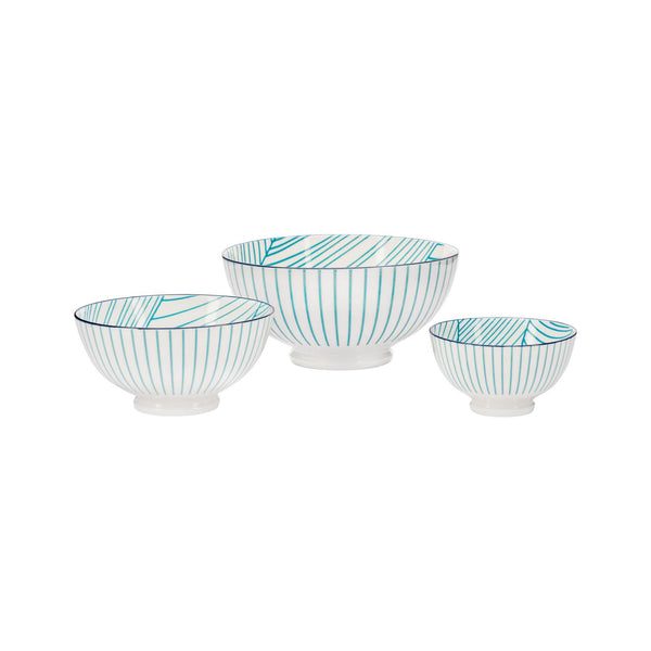 Kiri Porcelain Bowls - Teal Linear Leaf Collection