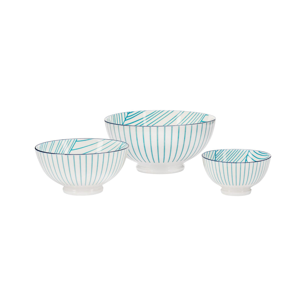 Kiri Porcelain Bowls - Teal Linear Leaf  Collection
