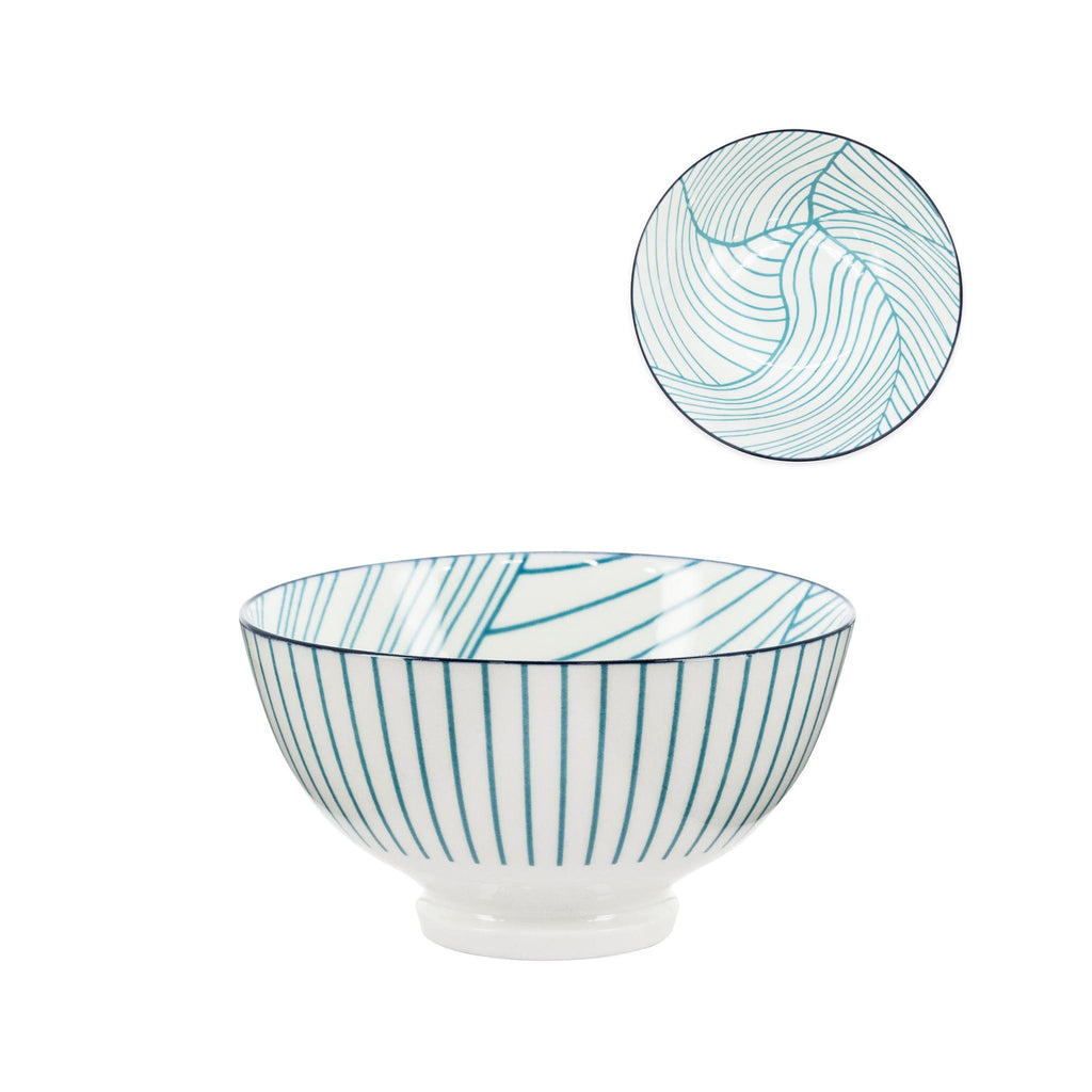 Kiri Porcelain Bowl - Teal Linear Leaf - Small