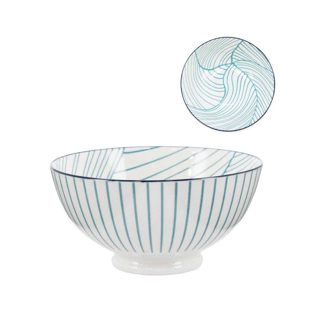 Kiri Porcelain Bowl - Teal Linear Leaf - Medium
