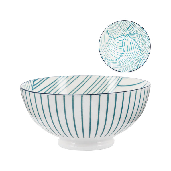 Kiri Porcelain Bowl - Teal Linear Leaf - Large