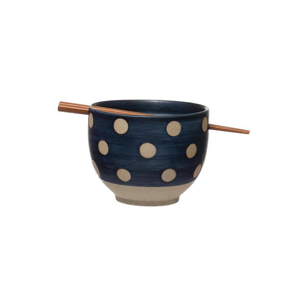 Dotted Ceramic Bowl with Chopsticks