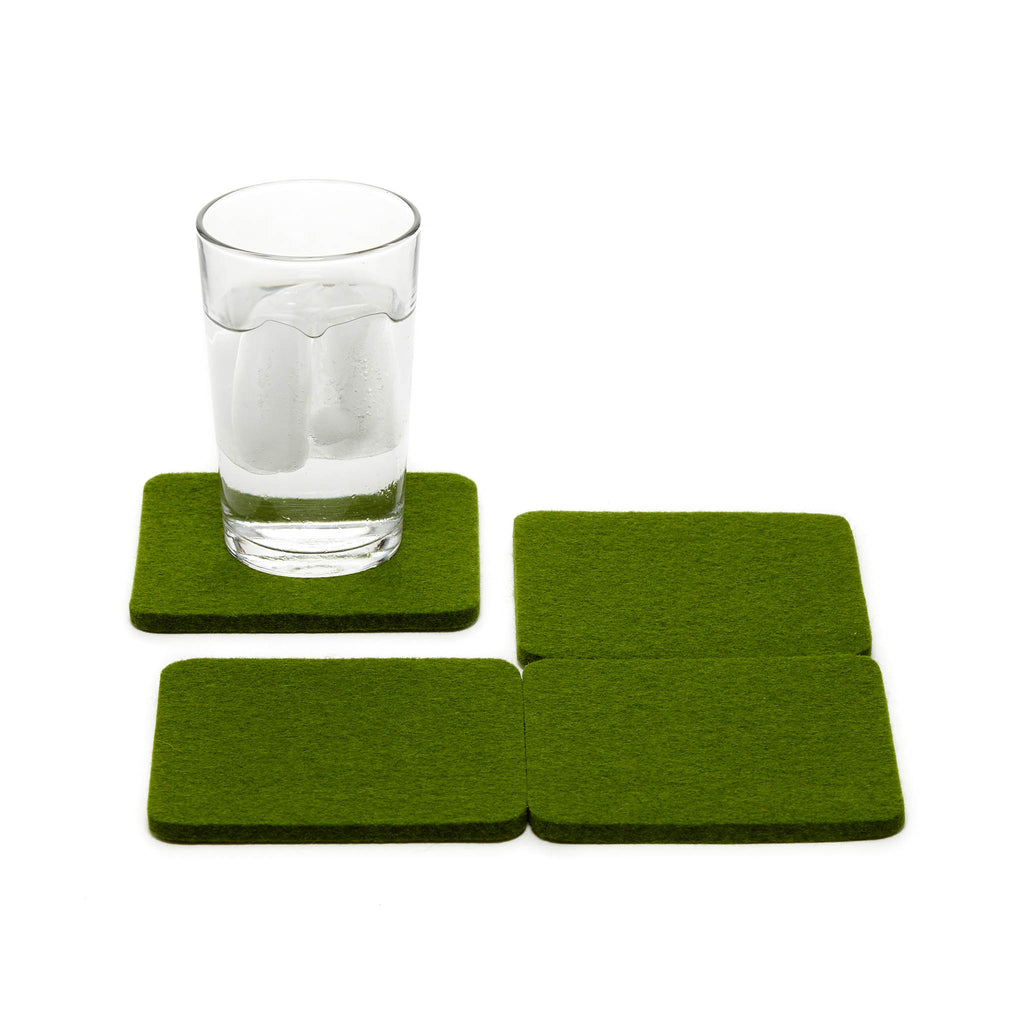 Bierfilzl Wool Felt Coaster Set of 4 - Loden Green in use