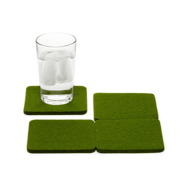 Bierfilzl Wool Felt Coaster Set of 4 - Loden Green in use