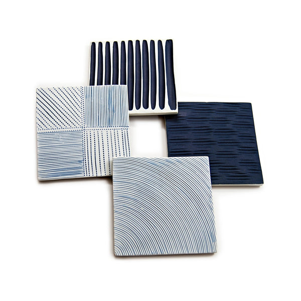 Blue & White Textured Coaster Set of 4