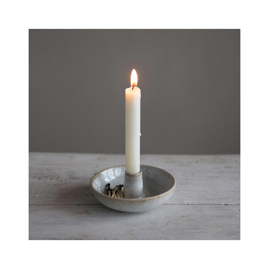 White Reactive Glaze Toothpick Holder - as candleholder