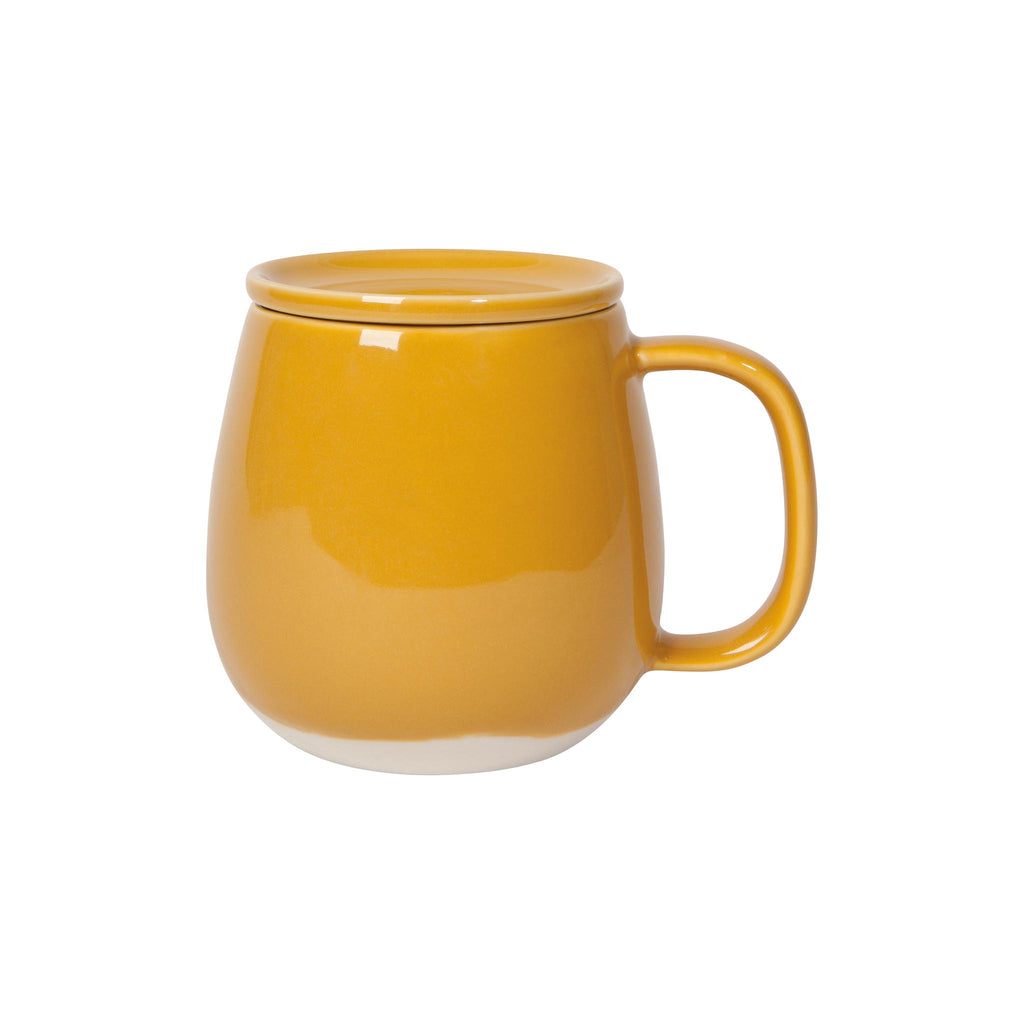 Lidded Tinted Stoneware Mugs - Ochre