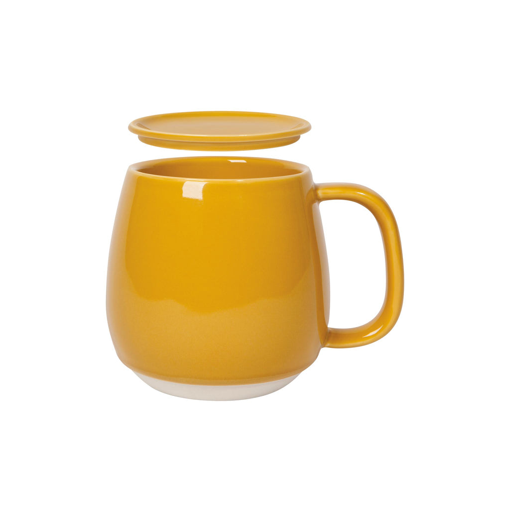 Lidded Tinted Stoneware Mugs - Ochre