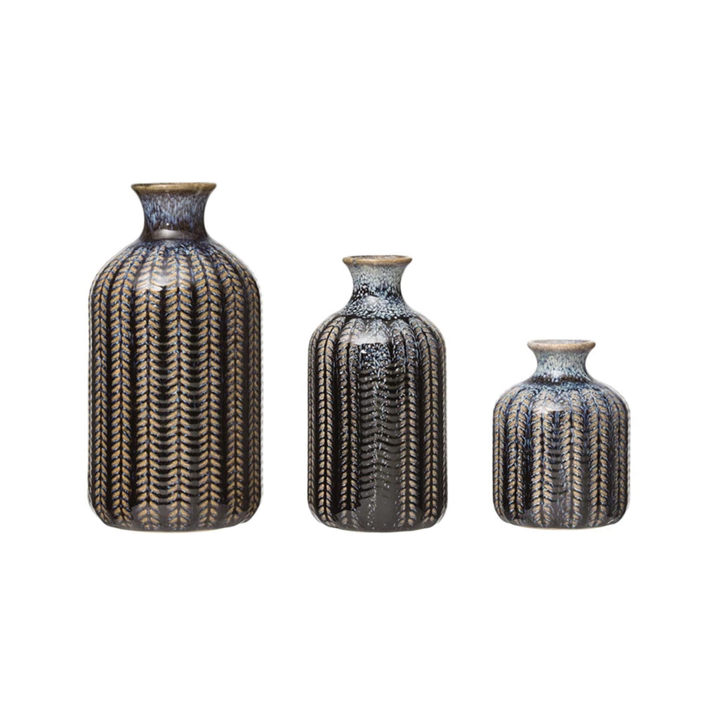 Embossed Stoneware Bud Vases