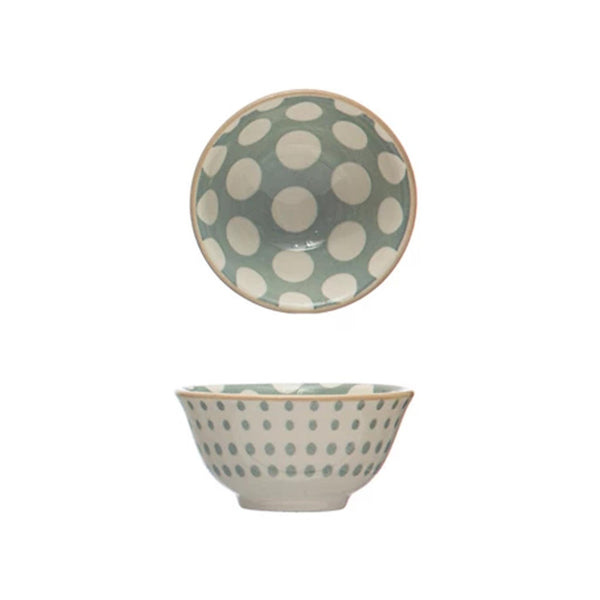 Hand-stamped Ceramic Pinch Bowls - Dots - Blue