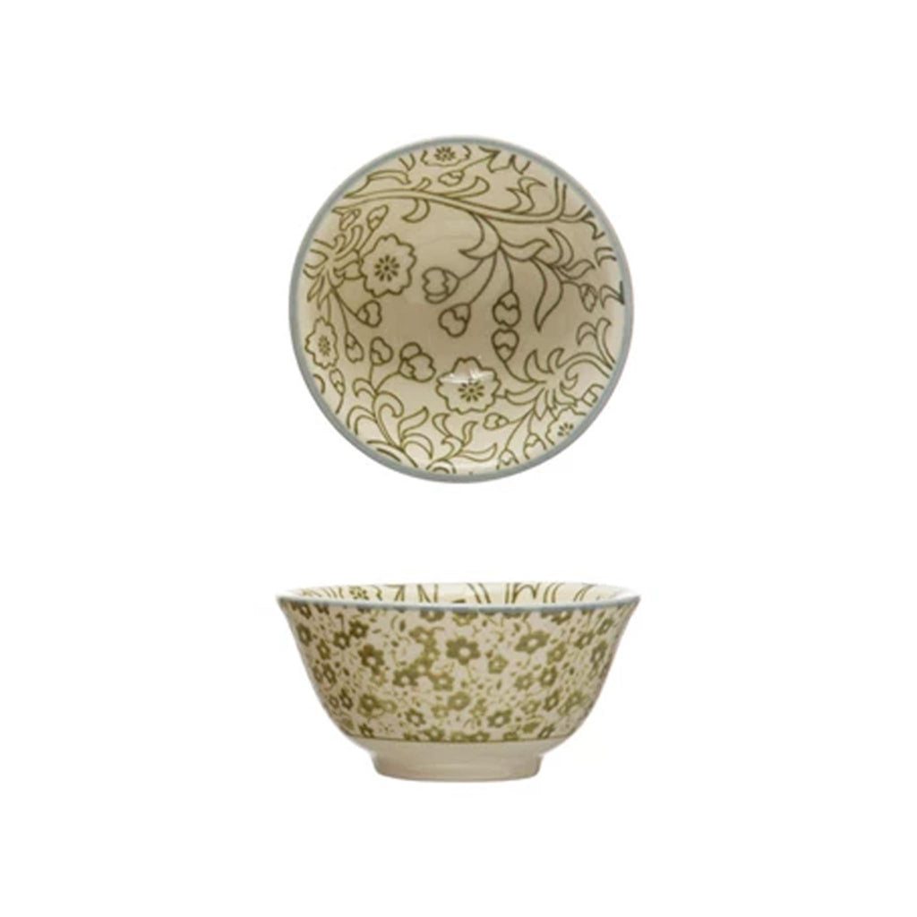 Hand-stamped Ceramic Pinch Bowls - Dots - Green