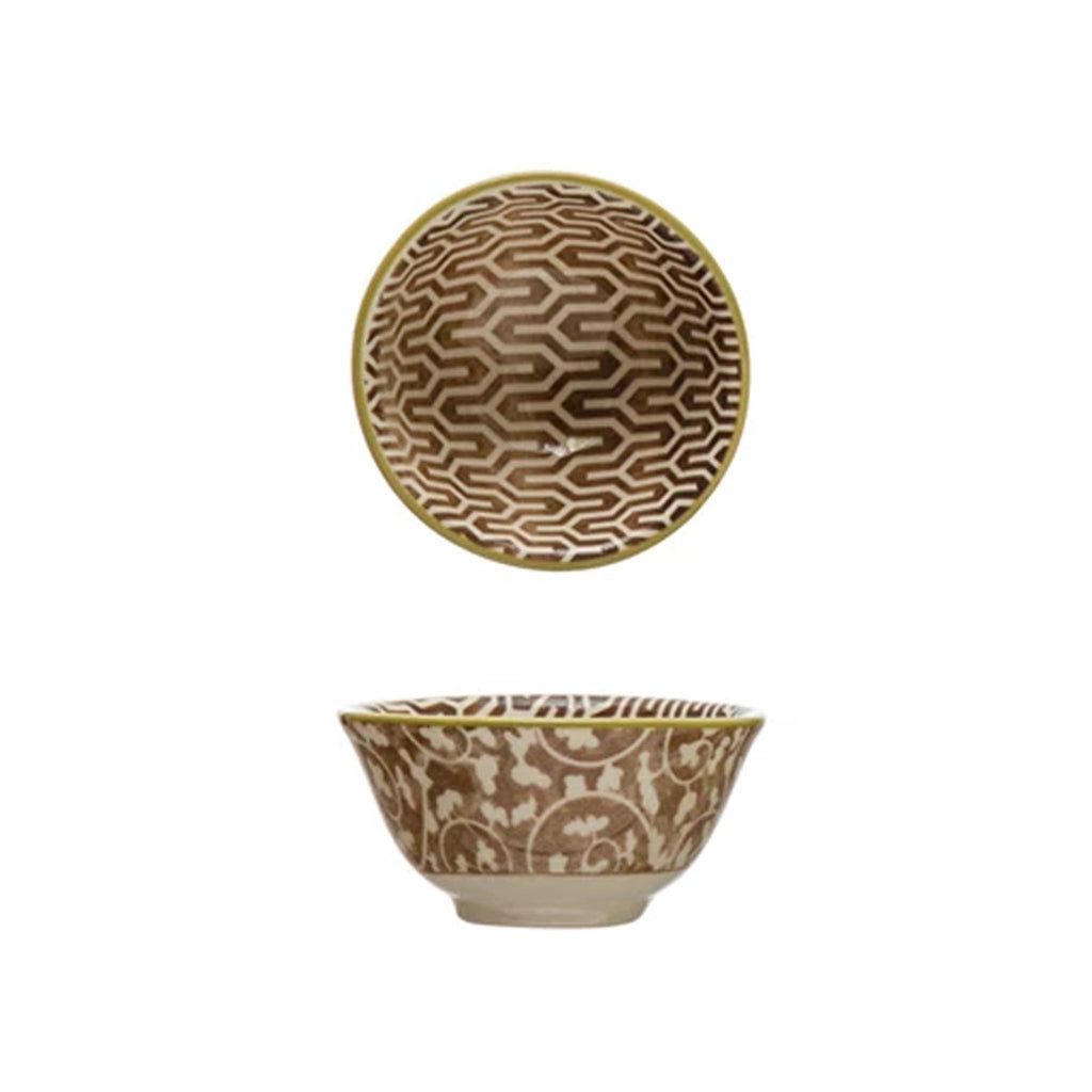 Hand-stamped Ceramic Pinch Bowls - Dots - Brown