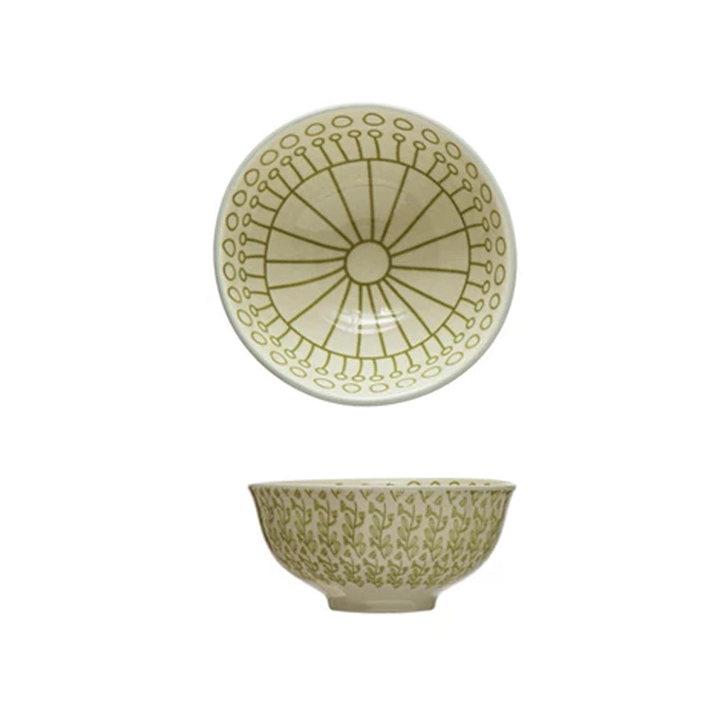 Small Stoneware Bowls with Patterns - Green